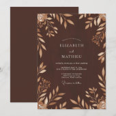 Invitation Mariage au Chocolat Bronze Feuillu (Devant / Derrière)
