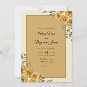 Invitation Mariage au Chrysanthème Eucalyptus Or et Moutarde