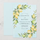 Invitation Mariage au Citron Eucalyptus Azur Clair (Devant / Derrière)