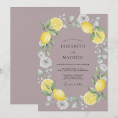 Invitation Mariage au citron eucalyptus violet subtil (Devant / Derrière)