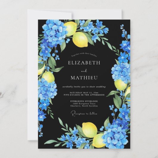Invitation Mariage au Citron Noir Hydrangea Eucalyptus (Devant)
