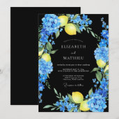 Invitation Mariage au Citron Noir Hydrangea Eucalyptus (Devant / Derrière)