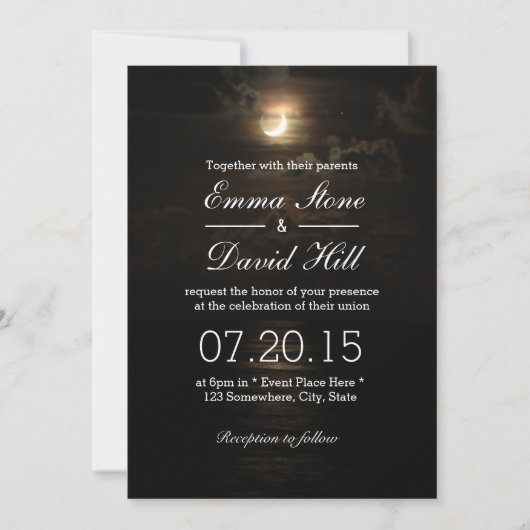 Invitation Mariage au Clair de Lune sur la Mer (Devant)