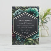 Invitation Mariage au clair-obscur grenat et sarcelle (Debout devant)