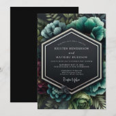 Invitation Mariage au clair-obscur grenat et sarcelle (Devant / Derrière)