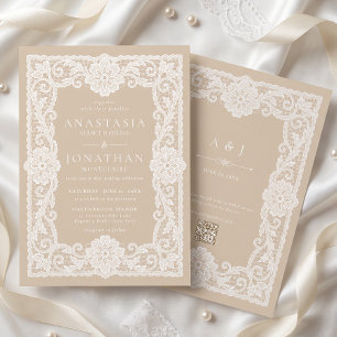 Invitation Mariage au Code QR Broderie Anglaise Blanche Vinta