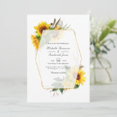 Invitation Mariage au code QR de tournesols géométriques doré (Debout devant)