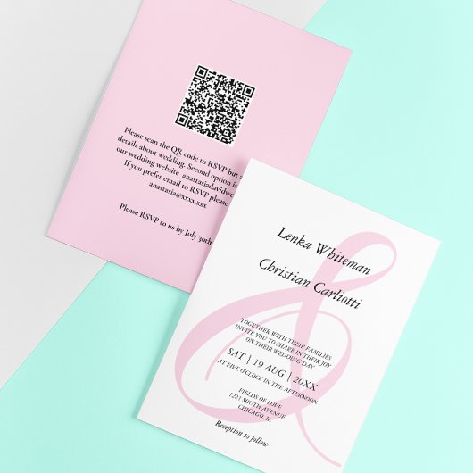 Invitation Mariage au code QR esperluette rose poussiéreux