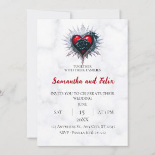 Invitation Mariage au Coeur de Marbre à Rose Noire Épicé