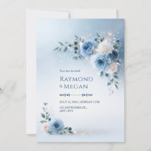 Invitation Mariage au coin floral de pivoine bleu poudre