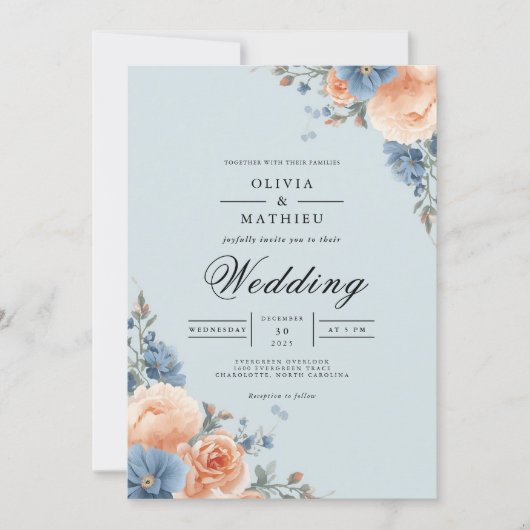 Invitation Mariage au coin floral pastel (Devant)