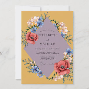 Invitation Mariage au Coquelicot Corail Moutarde