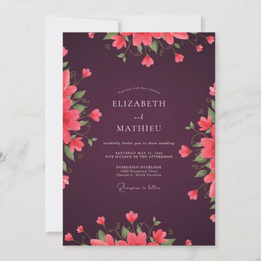 Invitation Mariage au Coquelicot Corail Prune (Devant)