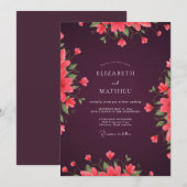 Invitation Mariage au Coquelicot Corail Prune (Devant / Derrière)