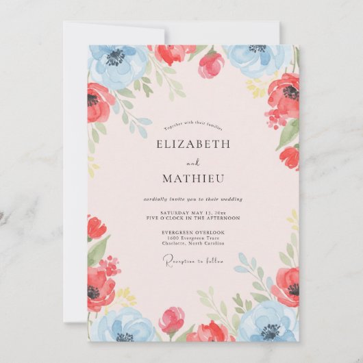 Invitation Mariage au Coquelicot Écarlate Corail (Devant)