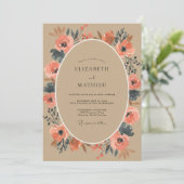 Invitation Mariage au coquelicot gris corail (Debout devant)