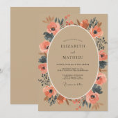 Invitation Mariage au coquelicot gris corail (Devant / Derrière)
