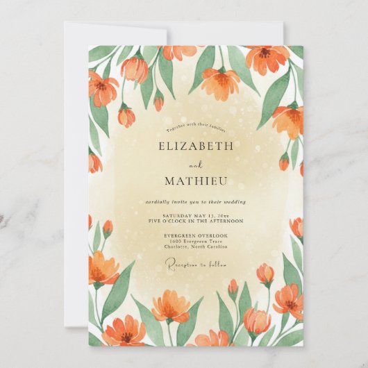 Invitation Mariage au coquelicot orange brûlé (Devant)
