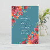 Invitation Mariage au coquelicot orange sarcelle (Debout devant)
