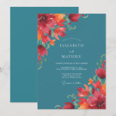 Invitation Mariage au coquelicot orange sarcelle (Devant / Derrière)