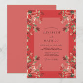 Invitation Mariage au coquelicot peint de corail (Devant / Derrière)