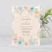 Invitation Mariage au corail Aqua Feuillage Eucalyptus (Debout devant)