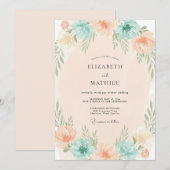 Invitation Mariage au corail Aqua Feuillage Eucalyptus (Devant / Derrière)