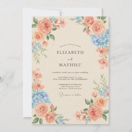 Invitation Mariage au Corail Azur Hydrangea Eucalyptus (Devant)