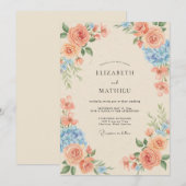 Invitation Mariage au Corail Azur Hydrangea Eucalyptus (Devant / Derrière)