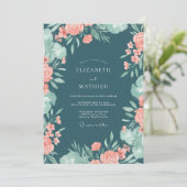 Invitation Mariage au corail bleu-vert et eucalyptus (Debout devant)