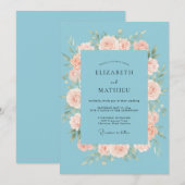Invitation Mariage au corail céleste camélia eucalyptus (Devant / Derrière)