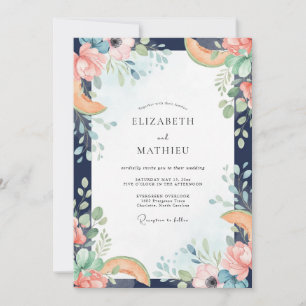 Invitation Mariage au corail pêche agrumes eucalyptus
