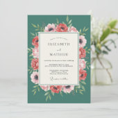 Invitation Mariage au corail sarcelle et à l'anémone (Debout devant)