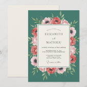 Invitation Mariage au corail sarcelle et à l'anémone (Devant / Derrière)