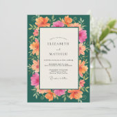 Invitation Mariage au corail sarcelle Hibiscus Eucalyptus (Debout devant)