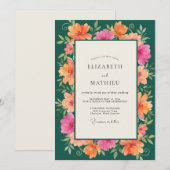 Invitation Mariage au corail sarcelle Hibiscus Eucalyptus (Devant / Derrière)