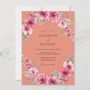 Invitation Mariage au Coral Magenta Ranunculus et Eucalyptus