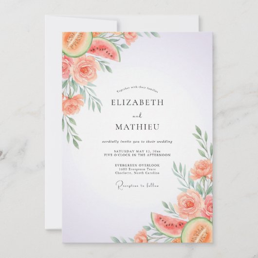 Invitation Mariage au Coral Pastèque Eucalyptus (Devant)