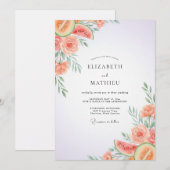 Invitation Mariage au Coral Pastèque Eucalyptus (Devant / Derrière)