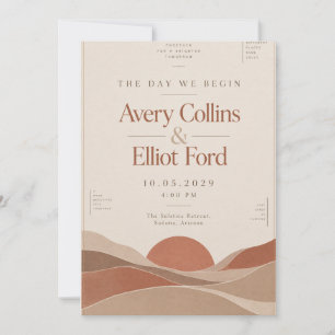 Invitation Mariage au coucher de soleil dans le désert de ter