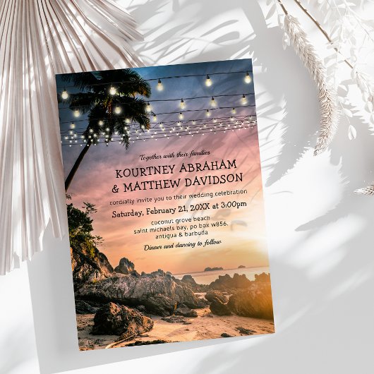 Invitation Mariage au coucher de soleil sur la plage océane