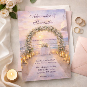 Invitation Mariage au coucher du soleil sur yacht à l'aquarel