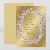 Invitation Mariage au Couronne de Lilas Doré (Devant / Derrière)