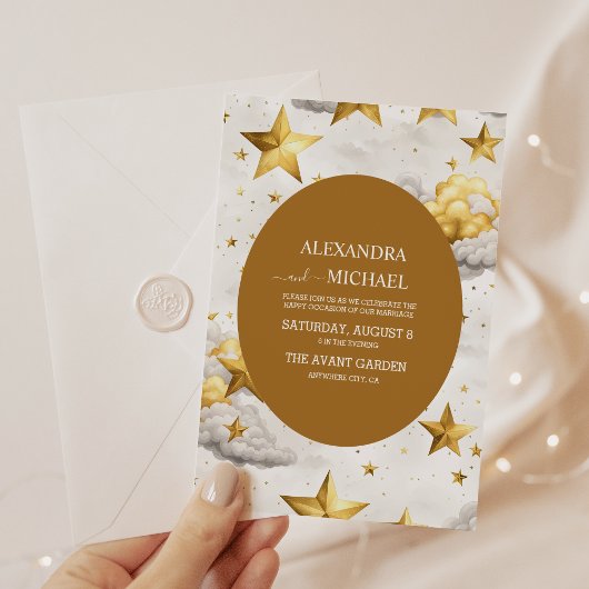 Invitation Mariage au Croissant de Lune Céleste