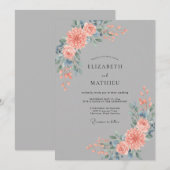 Invitation Mariage au Dahlia Ardoise Corail (Devant / Derrière)