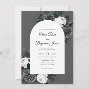 Invitation Mariage au Dahlia Blanc Charbon