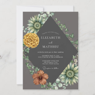 Invitation Mariage au Dahlia Cuivre Charbon