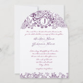 Invitation Mariage au Damassé Monogramme Oiseaux d'Amour Viol (Devant)