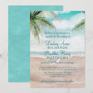Invitation Mariage au décor de plage peinte à l'Île de la Bri