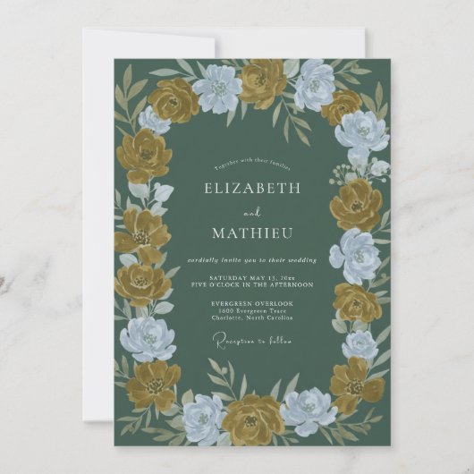 Invitation Mariage au Deep Olive Ranunculus Eucalyptus (Devant)